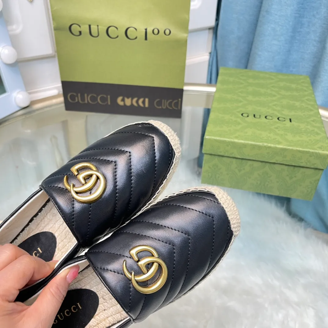 👟👟Ex-factory price 440👟👟 [GUCCI] Fisherman's shoes Fabric: Ebony twill quilted classic GG canvas Lining: Imported linen consistent with zP Outsole: Rope rubber injection molding (anti-slip) Process: Purely hand-sewn Packing: Full set of matching packaging Code number: 35-40 (standard code number) (34.41.42 is customized)